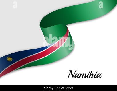 waving ribbon flag of Namibia. Template for independence day banner Stock Vector