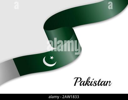 waving ribbon flag of Pakistan. Template for independence day banner Stock Vector