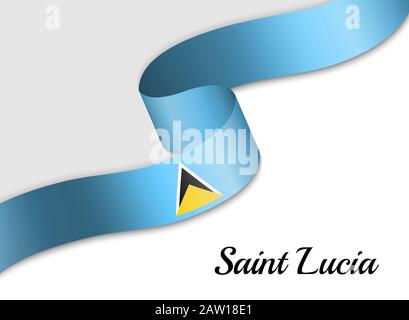 waving ribbon flag of Saint Lucia. Template for independence day banner Stock Vector