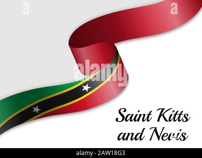 waving ribbon flag of Saint Kitts. Template for independence day banner Stock Vector