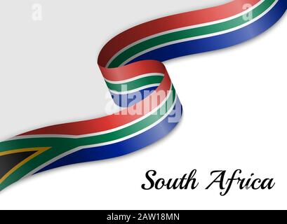 waving ribbon flag of South Africa. Template for independence day banner Stock Vector