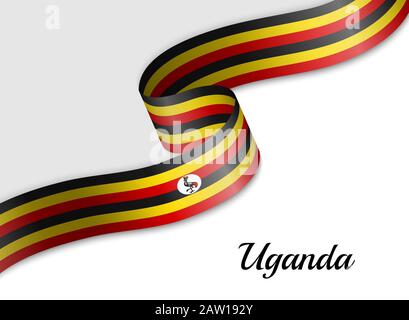 waving ribbon flag of Uganda. Template for independence day banner Stock Vector