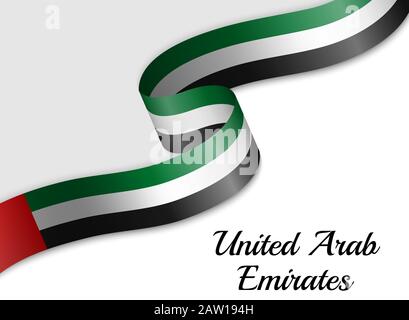 waving ribbon flag of United Arab Emirates. Template for independence day banner Stock Vector