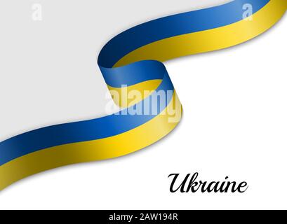 waving ribbon flag of Ukraine. Template for independence day banner Stock Vector