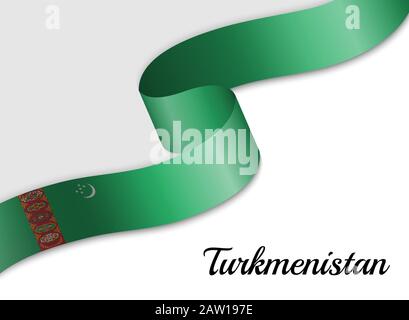 waving ribbon flag of Turkmenistan. Template for independence day banner Stock Vector
