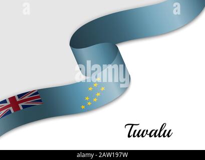 waving ribbon flag of Tuvalu. Template for independence day banner Stock Vector