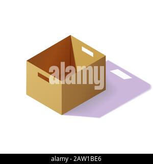 Isometric carton packaging box. 3D realistic icons. Box cardboard, craft packaging, isolated vector illustration Stock Vector