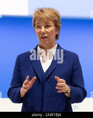 Bochum, Germany, January 31, 2020, ThyssenKrupp Annual General Meeting: The CEO of ThyssenKrupp AG Martina Merz is on the podium. Stock Photo