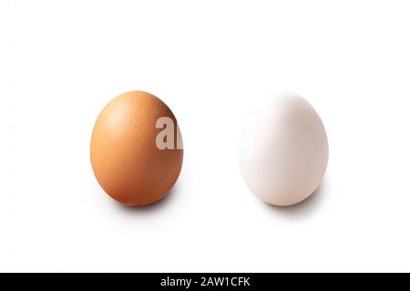 two egg brown and white. chicken and duck isolated on white background. Stock Photo