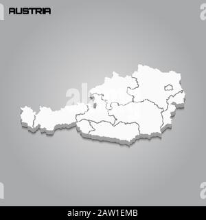 Austria 3d map with borders of regions. Vector illustration Stock Vector
