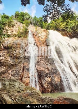 Beautiful waterfall hidden in forrest in Koh Samui, Thailand Stock Photo