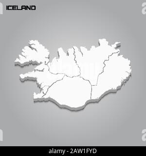 3d map of Iceland with borders of regions Stock Vector Image & Art - Alamy