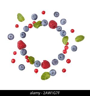 Mix of different berries isolated on white background. Stock Photo