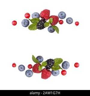 Mix of different berries isolated on white background. Stock Photo