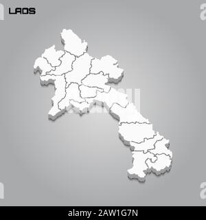 Laos 3d map with borders of regions. Vector illustration Stock Vector