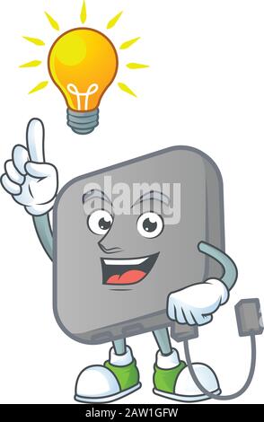 Smart power bank cartoon character has an idea Stock Vector