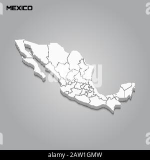 3d Mexico white map with regions isolated on white background Stock ...