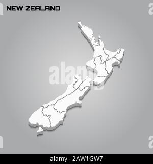 New Zealand 3d map with borders of regions. Vector illustration Stock Vector