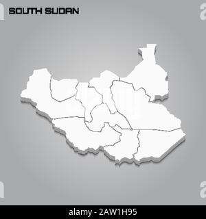 South Sudan with states Map black and white illustration Stock Vector ...