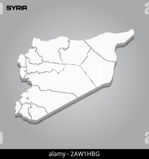 Syria 3d map with borders of regions. Vector illustration Stock Vector