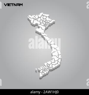 Vietnam 3d map with borders of regions. Vector illustration Stock Vector