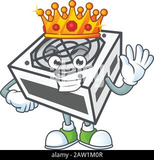 A dazzling of power supply unit white color stylized of King on cartoon mascot design Stock Vector