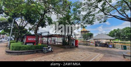 Kuching, Sarawak / Malaysia - February 6, 2020: The Waterfront area and Carpenter Street of Kuching Stock Photo