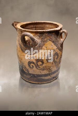 Minoan small bridge spouted jars decorated with lilies, Machlos 1500-1400 BC; Heraklion Archaeological  Museum. Stock Photo