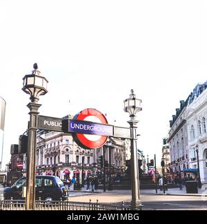 Hi-Key rendering of the Picadilly London Underground (subway, Tube) entrance. The world's first underground passenger railway was opened in January 18 Stock Photo