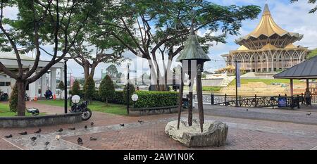 Kuching, Sarawak / Malaysia - February 6, 2020: The Waterfront area and Carpenter Street of Kuching Stock Photo