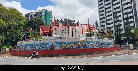 Kuching, Sarawak / Malaysia - February 6, 2020: The Waterfront area and Carpenter Street of Kuching Stock Photo