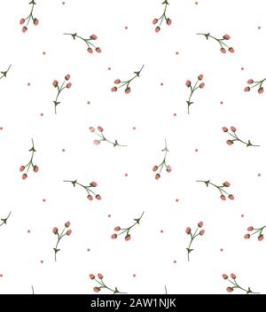 Gentle seamless polka dot pattern with gentle hand drawn florals in pastel colors. Stock Vector