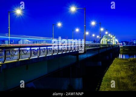 Rivers of light on a bridge Stock Photo