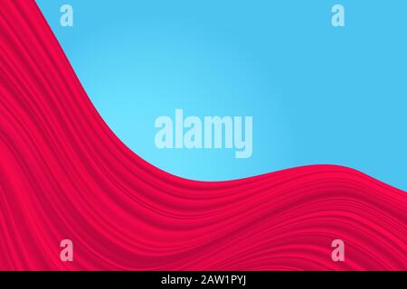 Red background. Abstract illustration of a fabric or liquid wave. Background for design. Vector luxury silk and wave texture. Blue base. Stock Vector