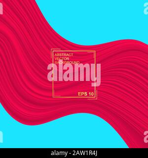 Red background. Abstract illustration of a fabric or liquid wave. Background for design. Vector luxury silk and wave texture. Blue base. Stock Vector