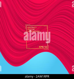 Red background. Abstract illustration of a fabric or liquid wave. Background for design. Vector luxury silk and wave texture. Blue base. Stock Vector