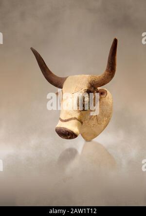 Minoan  bull's head rhython libation vessel, Machlos 1500-1450 BC; Heraklion Archaeological  Museum. Stock Photo