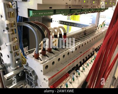 network cables connected to data center server. Stock Photo