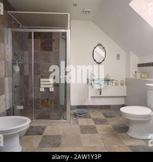 Large shower cubicle in modern bathroom Stock Photo