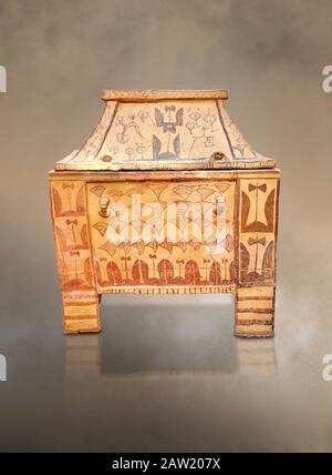 Minoan Pottery Coffin Chest With Gabled Lid And Winged Griffin ...