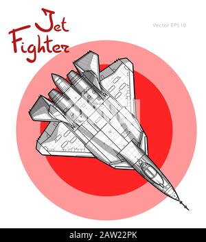 The Newest Russian jet fighter aircraft. Vector draw Stock Vector