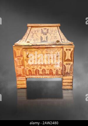 Minoan Pottery Gabled Larnax Coffin Chest With Double Axe And Papyrus ...