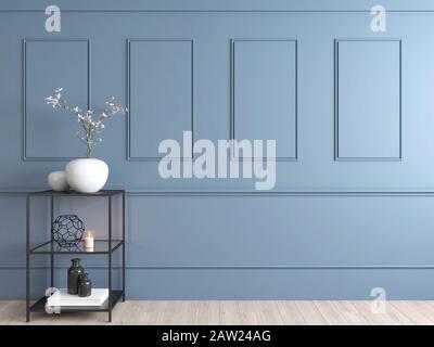 clean and elegant pale blue wall interior decor with copy space. 3d render Stock Photo