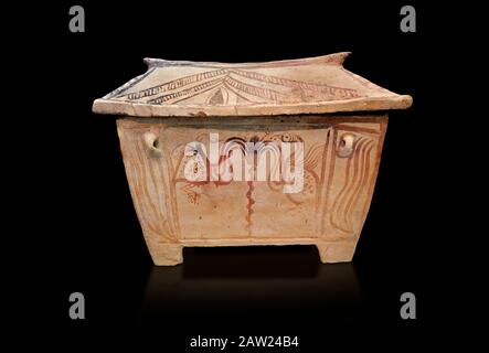 Minoan Pottery Gabled Larnax Coffin Chest With Bird And Papyrus ...