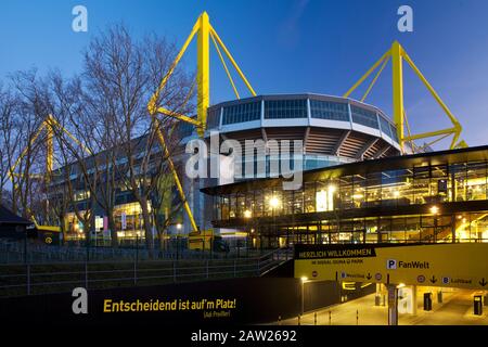 Borussia Dortmund fan shop and football stadium Signal Iduna Park, Germany, North Rhine-Westphalia, Ruhr Area, Dortmund Stock Photo