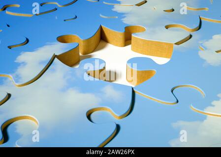 Blue sky jigsaw puzzle with one piece missing Stock Photo