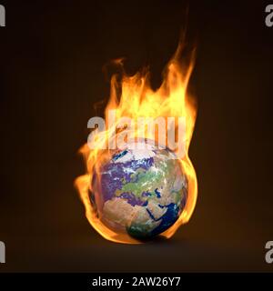 Planet Earth burning, climate change and global warming concept showing Europe Stock Photo