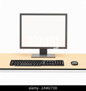 Blank computer screen, keyboard and mouse on an office desk Stock Photo