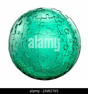 Solving Climate change concept, a green glass globe jigsaw puzzle representing the need for the planet earth to address the problem Stock Photo