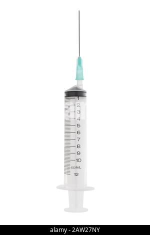 Hypodermic needle and syringe on white background Stock Photo